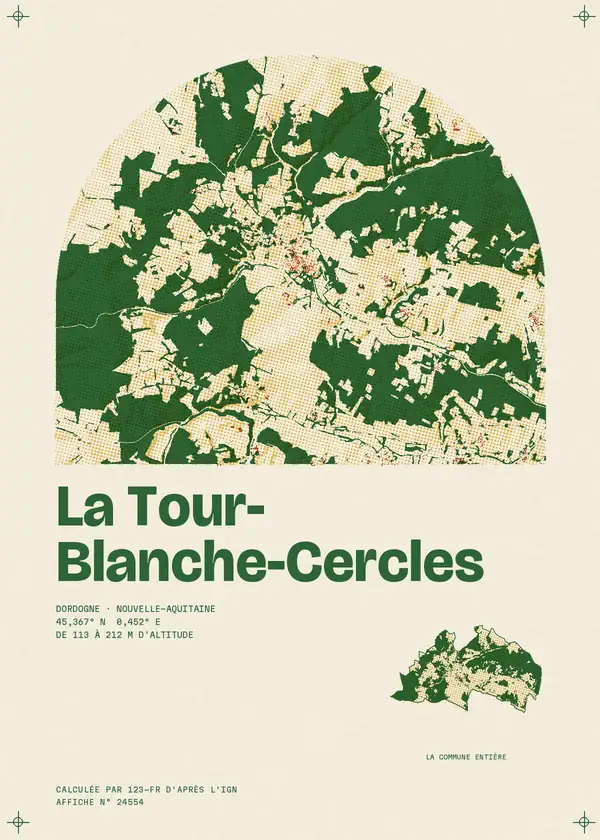 Affiche de La Tour-Blanche-Cercles, calculée par 123-fr d'après l'IGN