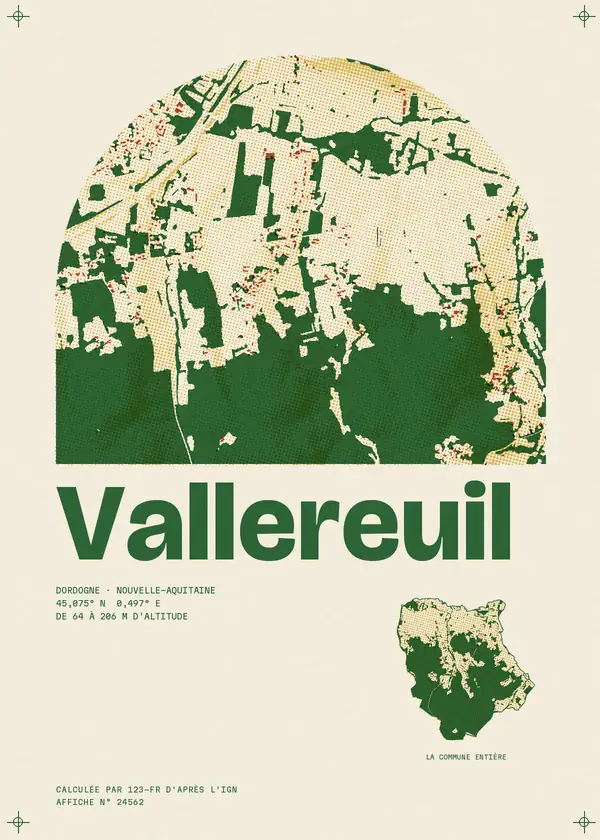 Affiche de Vallereuil, calculée par 123-fr d'après l'IGN