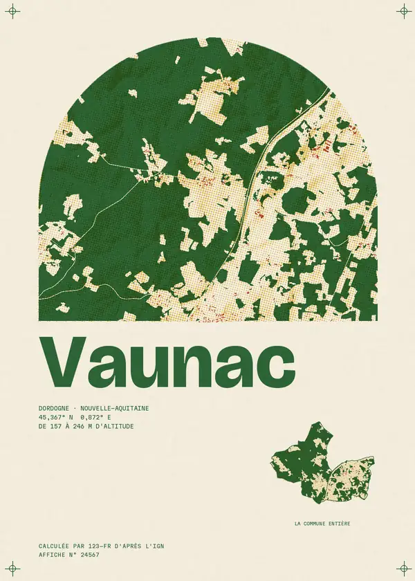 Affiche de Vaunac, calculée par 123-fr d'après l'IGN
