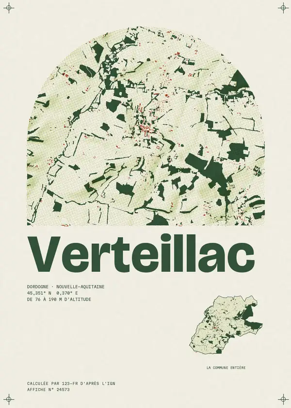 Affiche de Verteillac, calculée par 123-fr d'après l'IGN