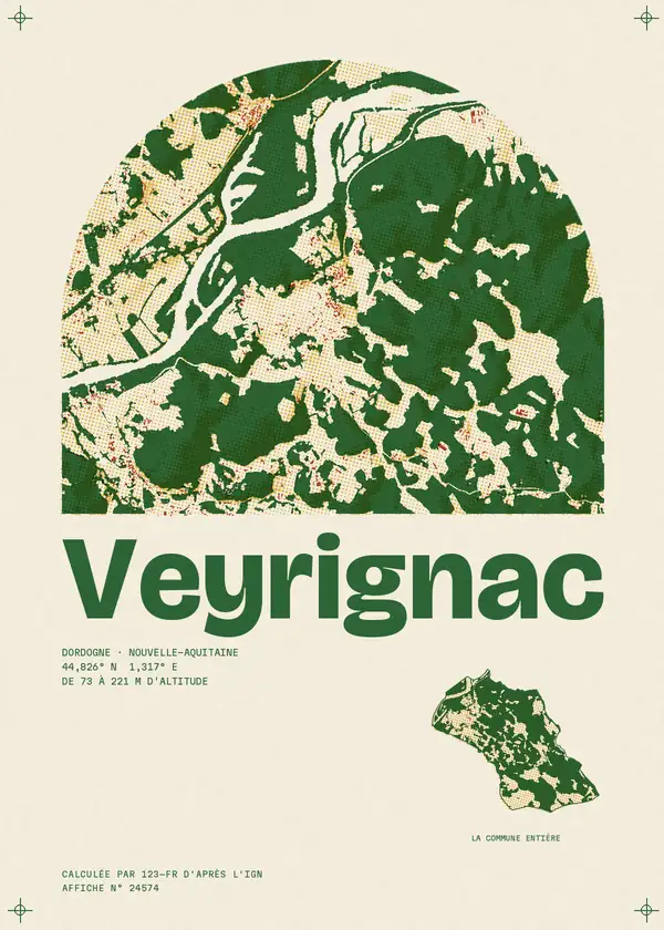 Affiche de Veyrignac, calculée par 123-fr d'après l'IGN