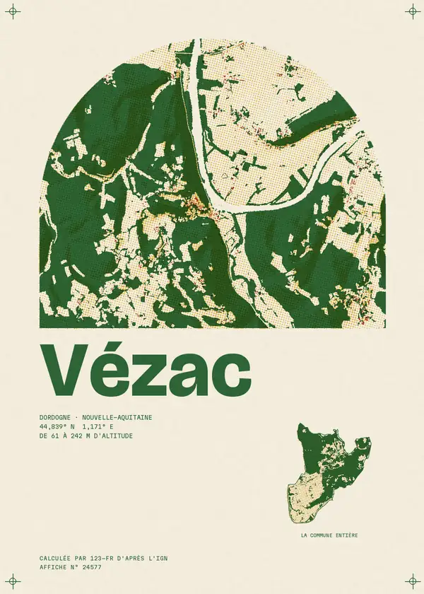 Affiche de Vézac, calculée par 123-fr d'après l'IGN