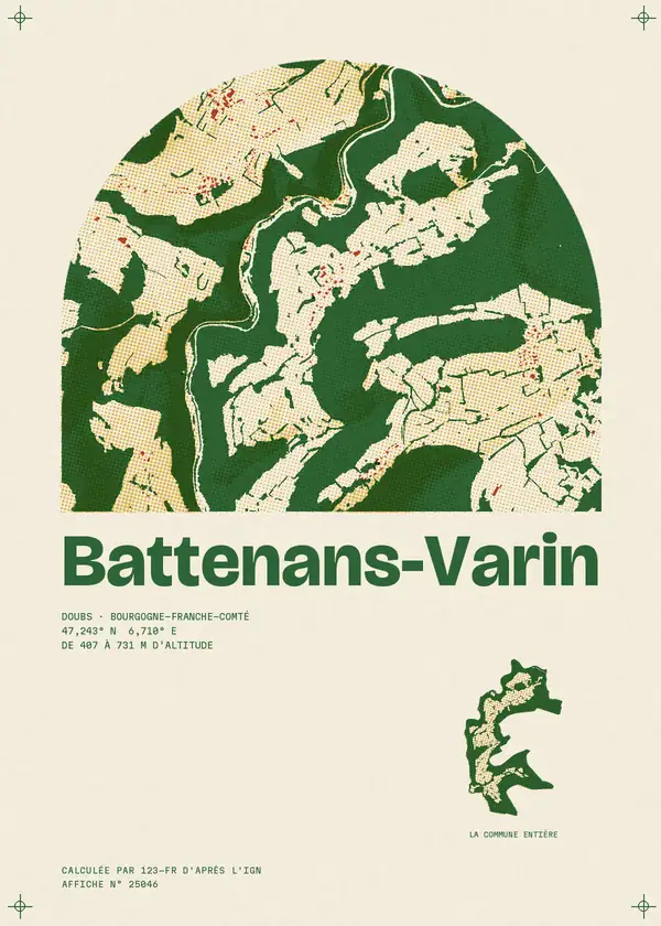 Affiche de Battenans-Varin, calculée par 123-fr d'après l'IGN