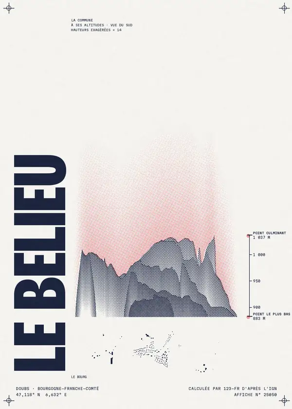 Affiche de Le Bélieu, calculée par 123-fr d'après l'IGN