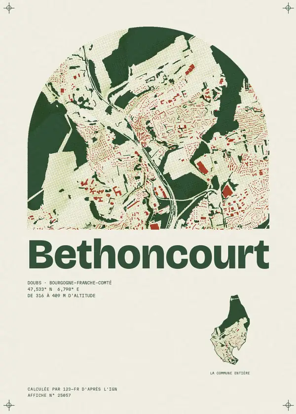 Affiche de Bethoncourt, calculée par 123-fr d'après l'IGN