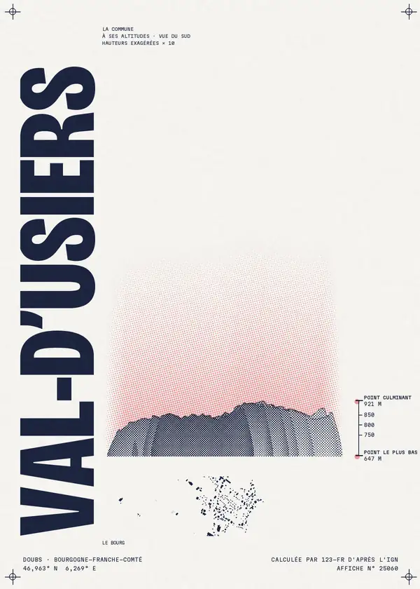 Affiche de Val-d'Usiers, calculée par 123-fr d'après l'IGN