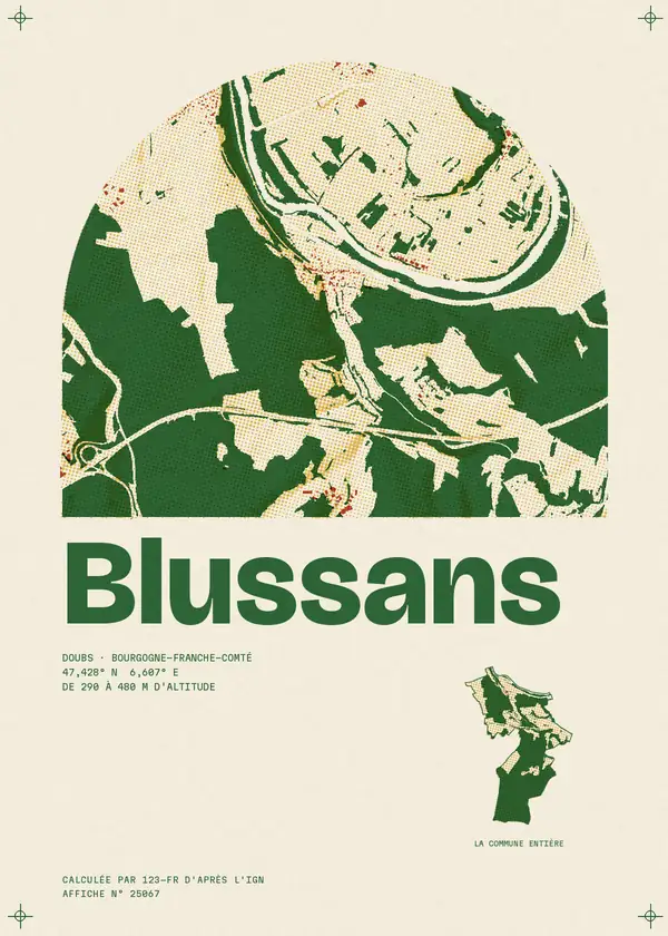 Affiche de Blussans, calculée par 123-fr d'après l'IGN