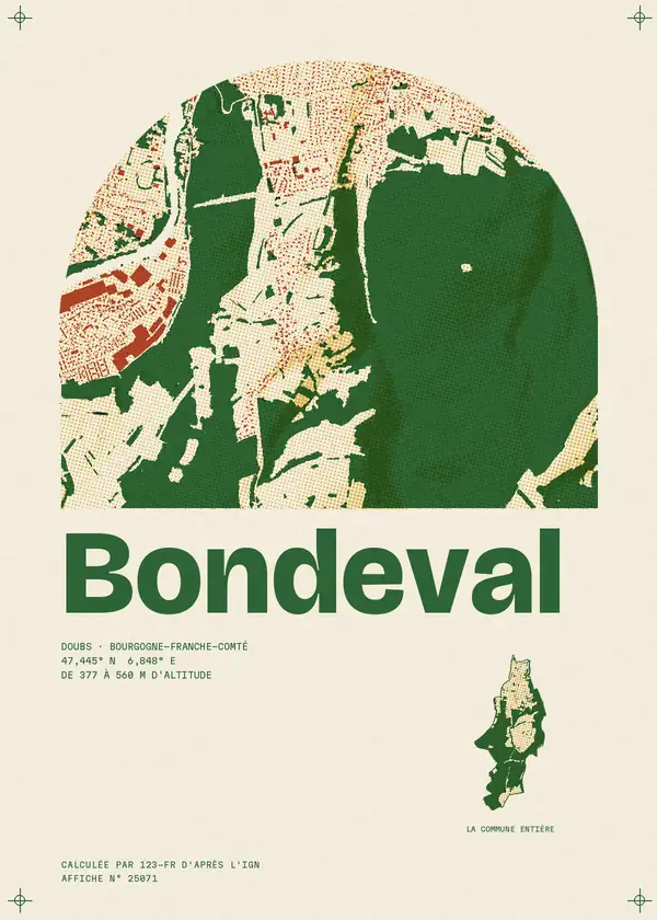 Affiche de Bondeval, calculée par 123-fr d'après l'IGN