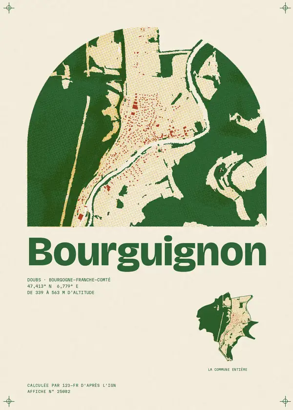 Affiche de Bourguignon, calculée par 123-fr d'après l'IGN