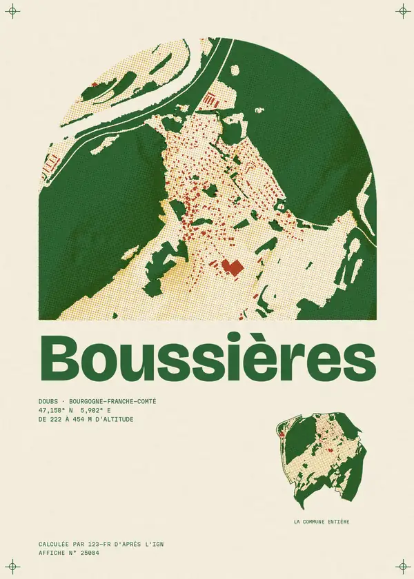 Affiche de Boussières, calculée par 123-fr d'après l'IGN