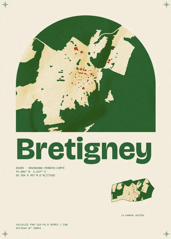Affiche de Bretigney, calculée par 123-fr d'après l'IGN
