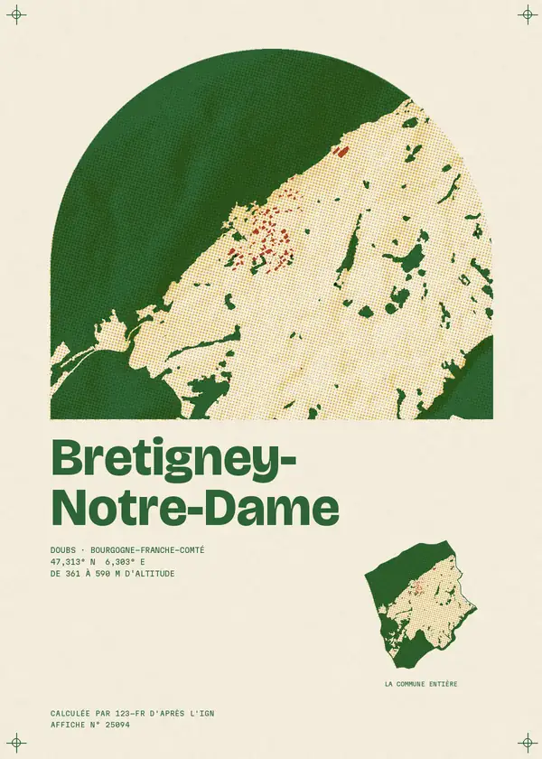Affiche de Bretigney-Notre-Dame, calculée par 123-fr d'après l'IGN