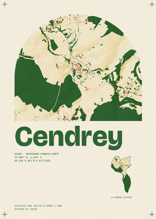 Affiche de Cendrey, calculée par 123-fr d'après l'IGN