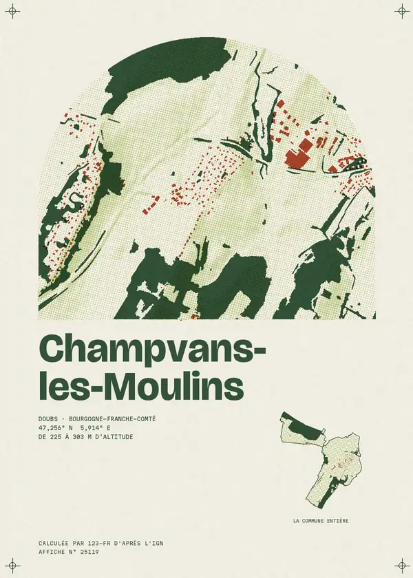 Affiche de Champvans-les-Moulins, calculée par 123-fr d'après l'IGN