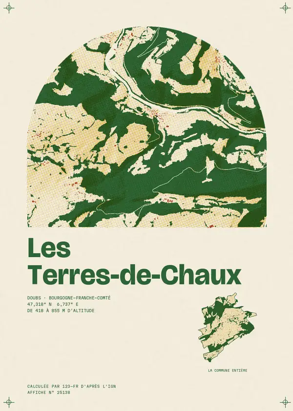 Affiche de Les Terres-de-Chaux, calculée par 123-fr d'après l'IGN
