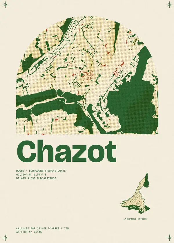 Affiche de Chazot, calculée par 123-fr d'après l'IGN