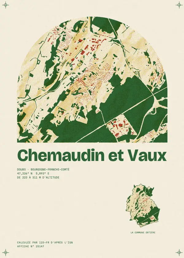 Affiche de Chemaudin et Vaux, calculée par 123-fr d'après l'IGN