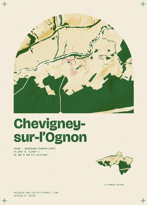 Affiche de Chevigney-sur-l'Ognon, calculée par 123-fr d'après l'IGN