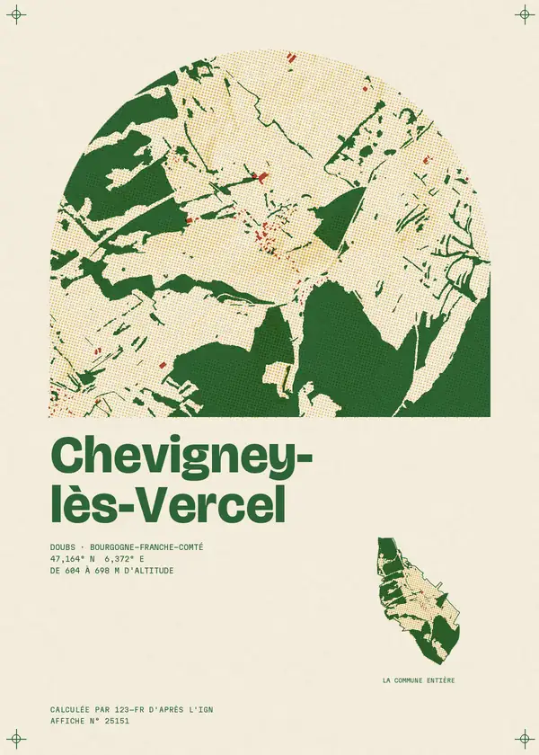 Affiche de Chevigney-lès-Vercel, calculée par 123-fr d'après l'IGN
