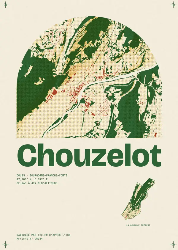 Affiche de Chouzelot, calculée par 123-fr d'après l'IGN