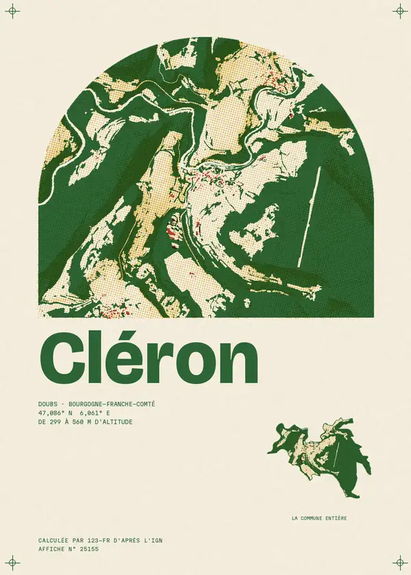 Affiche de Cléron, calculée par 123-fr d'après l'IGN