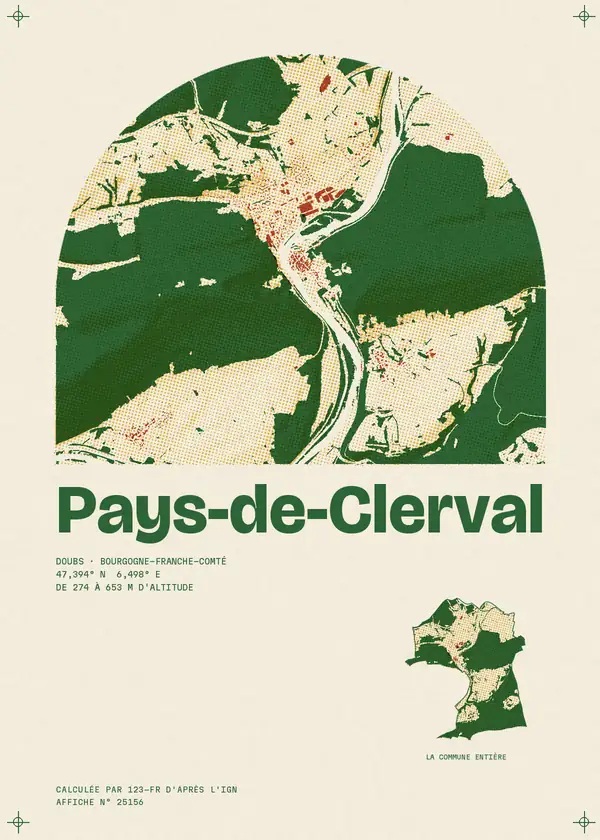 Affiche de Pays-de-Clerval, calculée par 123-fr d'après l'IGN