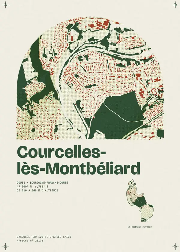 Affiche de Courcelles-lès-Montbéliard, calculée par 123-fr d'après l'IGN