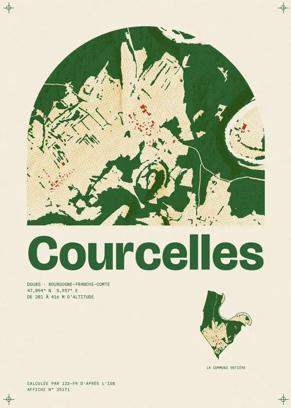 Affiche de Courcelles, calculée par 123-fr d'après l'IGN