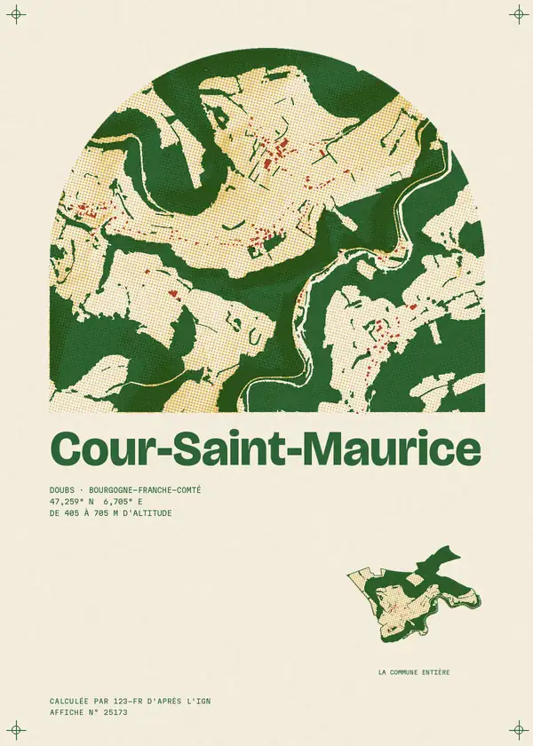 Affiche de Cour-Saint-Maurice, calculée par 123-fr d'après l'IGN