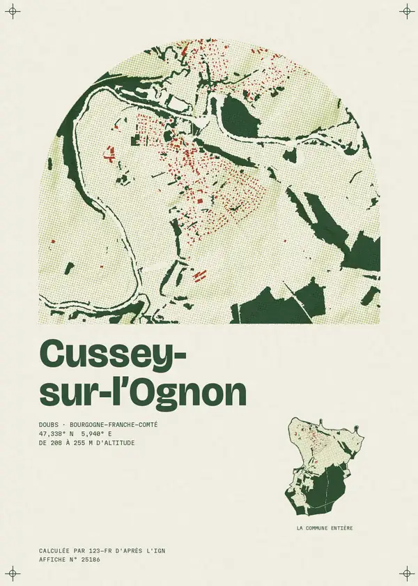 Affiche de Cussey-sur-l'Ognon, calculée par 123-fr d'après l'IGN