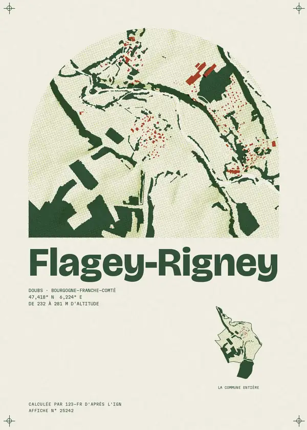 Affiche de Flagey-Rigney, calculée par 123-fr d'après l'IGN