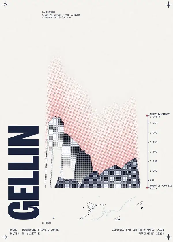 Affiche de Gellin, calculée par 123-fr d'après l'IGN