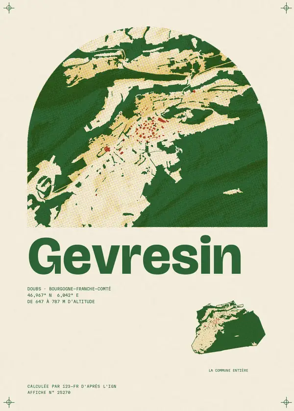 Affiche de Gevresin, calculée par 123-fr d'après l'IGN