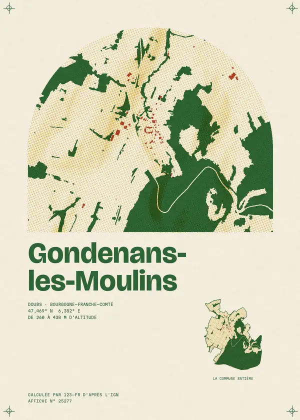 Affiche de Gondenans-les-Moulins, calculée par 123-fr d'après l'IGN