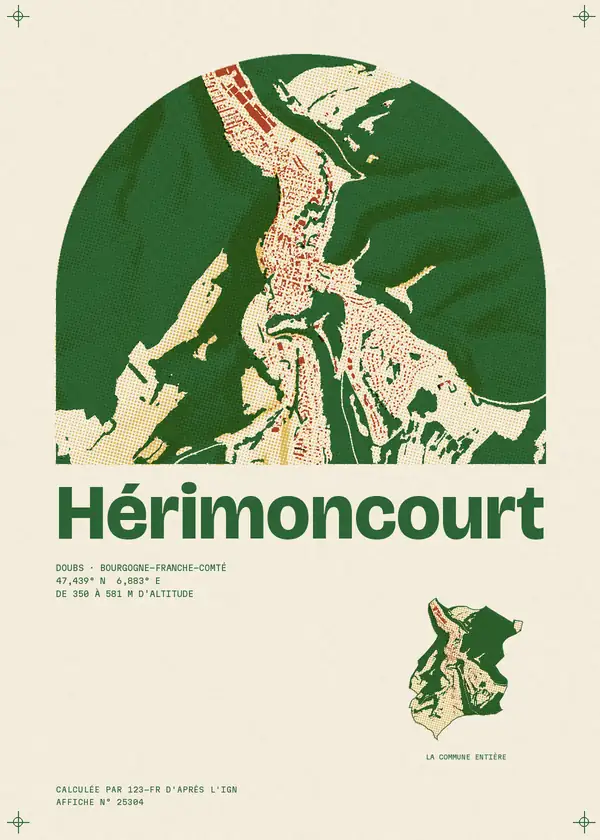 Affiche de Hérimoncourt, calculée par 123-fr d'après l'IGN