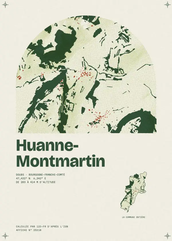 Affiche de Huanne-Montmartin, calculée par 123-fr d'après l'IGN