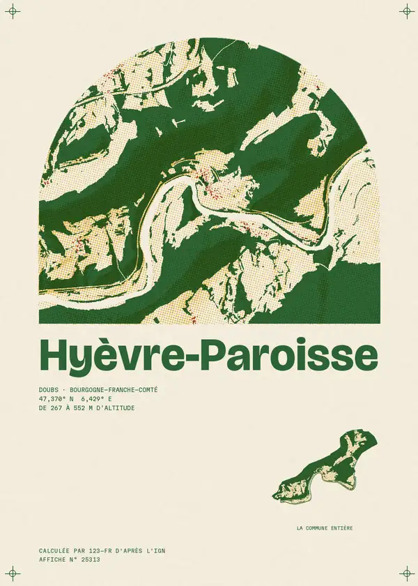 Affiche de Hyèvre-Paroisse, calculée par 123-fr d'après l'IGN