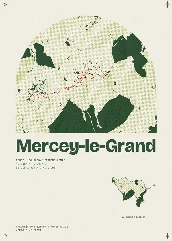 Affiche de Mercey-le-Grand, calculée par 123-fr d'après l'IGN