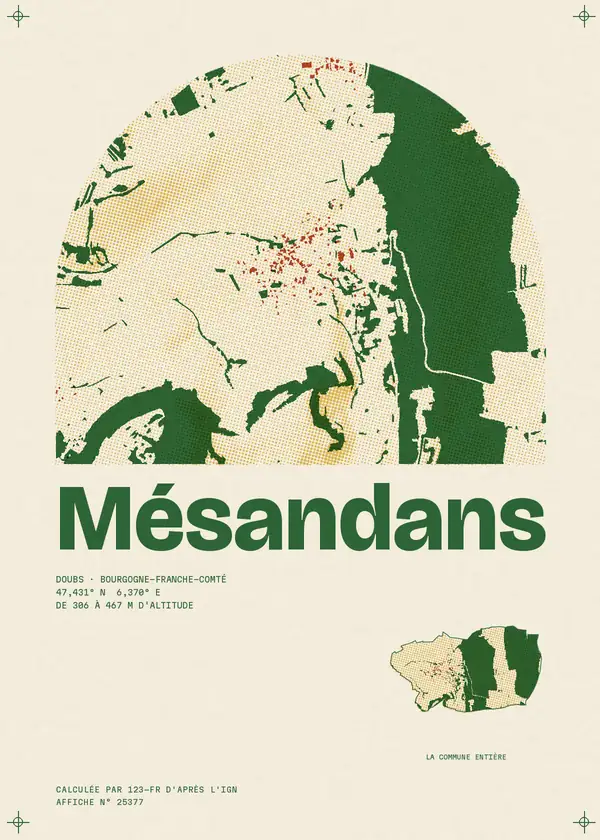 Affiche de Mésandans, calculée par 123-fr d'après l'IGN