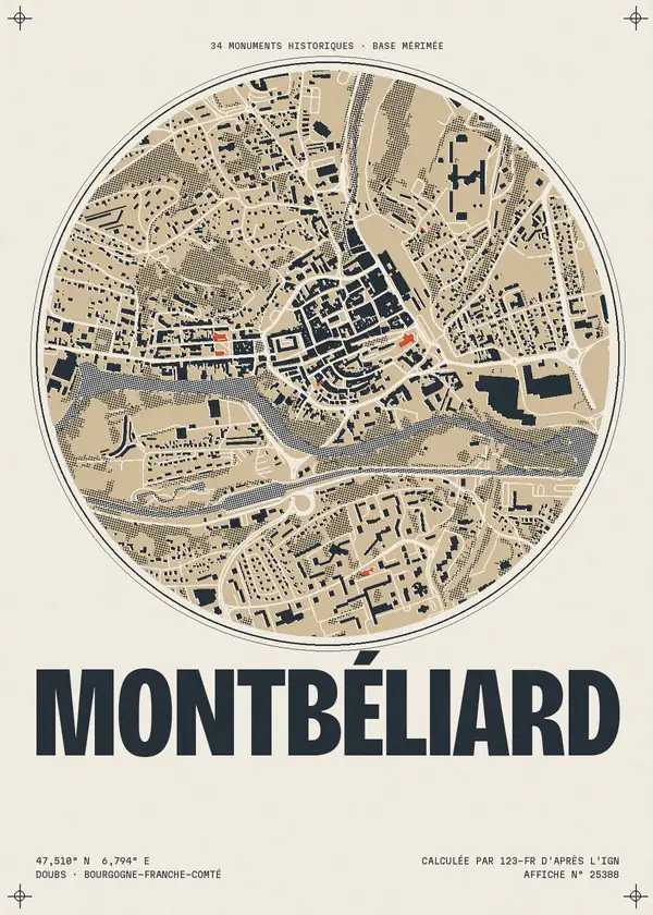 Affiche de Montbéliard, calculée par 123-fr d'après l'IGN