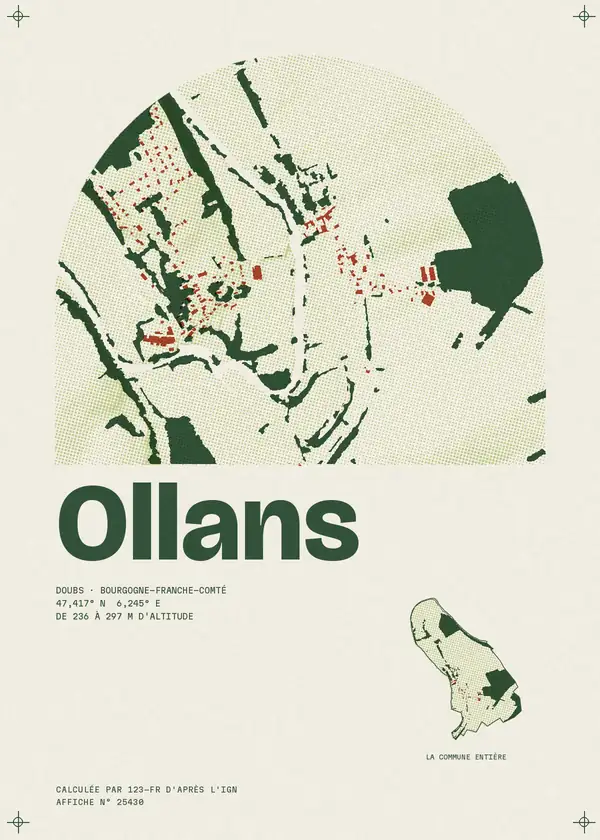 Affiche de Ollans, calculée par 123-fr d'après l'IGN