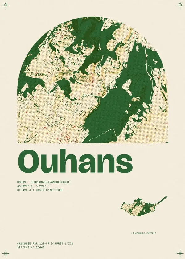 Affiche de Ouhans, calculée par 123-fr d'après l'IGN