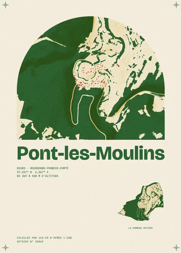 Affiche de Pont-les-Moulins, calculée par 123-fr d'après l'IGN