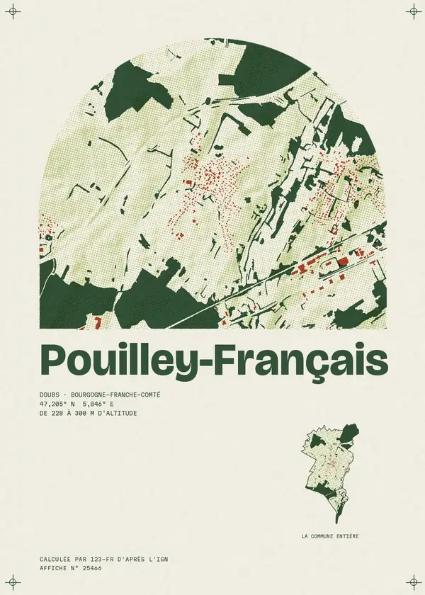 Affiche de Pouilley-Français, calculée par 123-fr d'après l'IGN