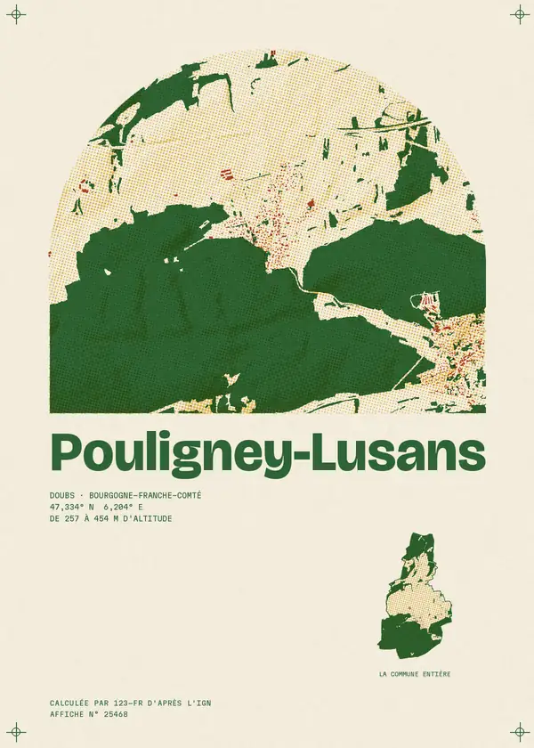 Affiche de Pouligney-Lusans, calculée par 123-fr d'après l'IGN