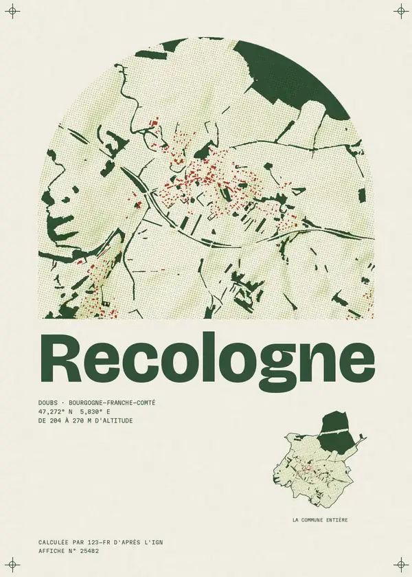 Affiche de Recologne, calculée par 123-fr d'après l'IGN