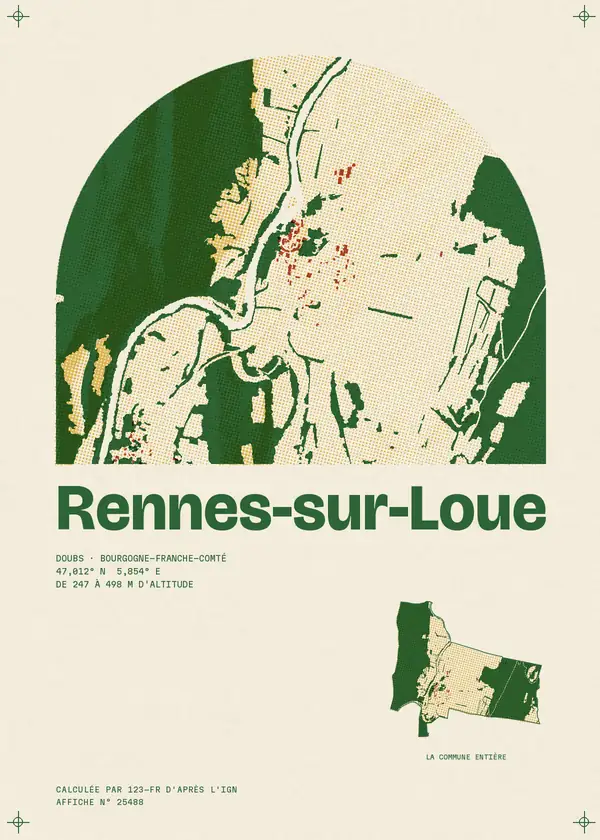 Affiche de Rennes-sur-Loue, calculée par 123-fr d'après l'IGN