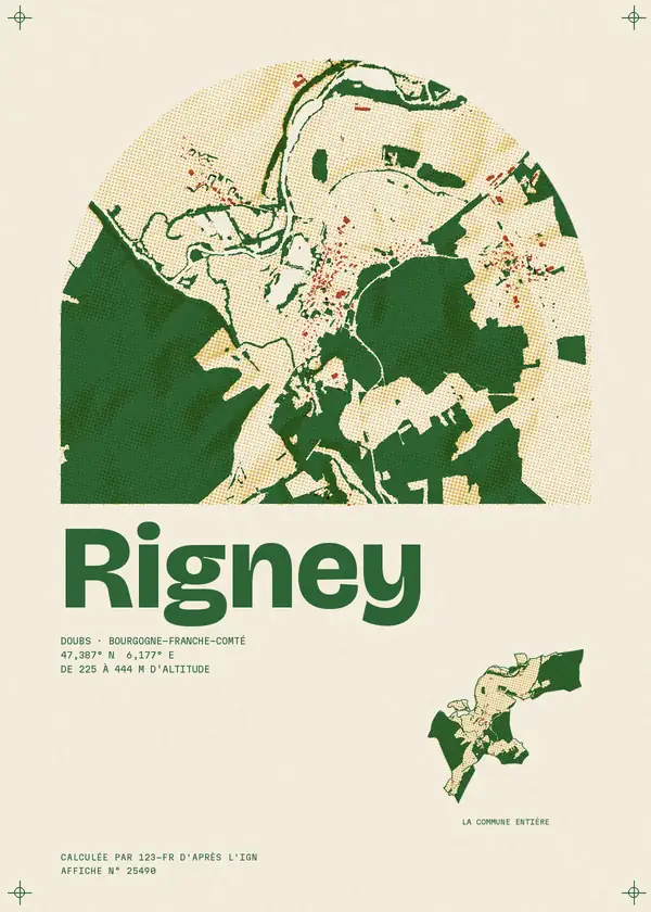 Affiche de Rigney, calculée par 123-fr d'après l'IGN