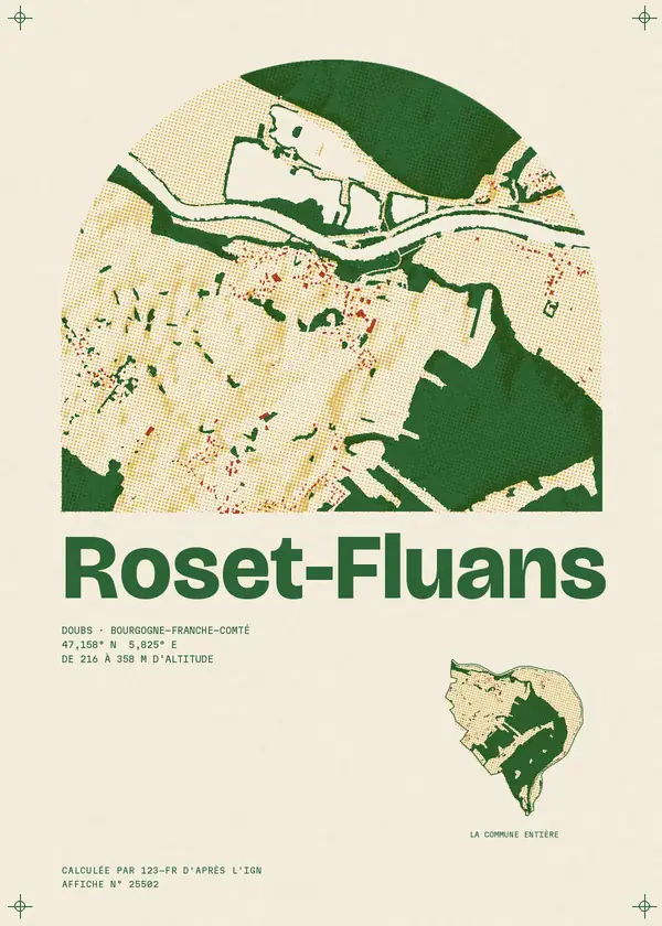 Affiche de Roset-Fluans, calculée par 123-fr d'après l'IGN