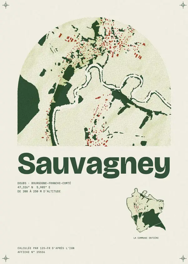 Affiche de Sauvagney, calculée par 123-fr d'après l'IGN